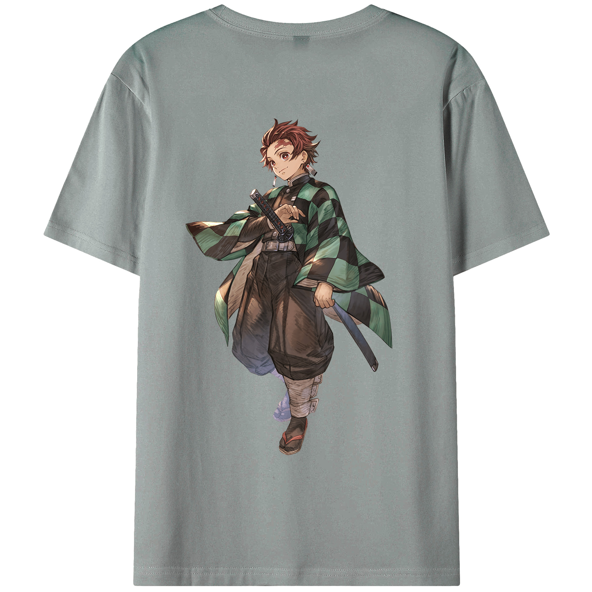 （画像用） 鬼滅の刃 竈門 炭治郎／かまど たんじろう Kamado Tanjirou 綿100％ メンズ半袖Tシャツ（バックプリント） 通気性